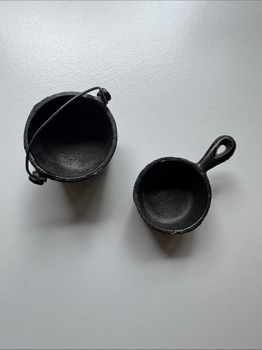 Pair of Vintage Miniature Cast Iron Pots